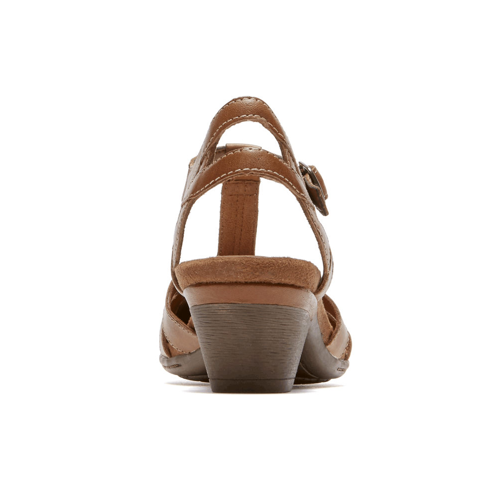 Rockport Womens Sandals Brown - Cobb Hill Aubrey T-Strap - UK 309-VDCKOA